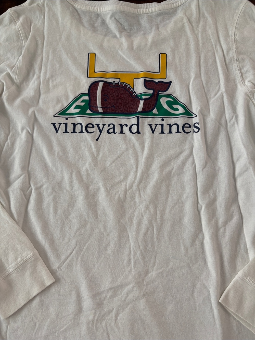 Vineyard Vines White Long Sleeve Pocket Tee with Football Whale - Picture 2 of 4